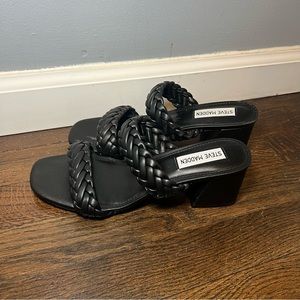 Steve Madden Black Braided Sandals with Block Heel - 7.5